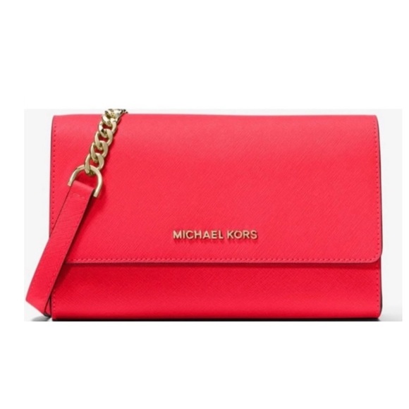 MICHAEL Michael Kors Handbags - MICHAEL Michael Kors Saffiano Leather 3-in-1 Crossbody Clutch - Coral.NWOT